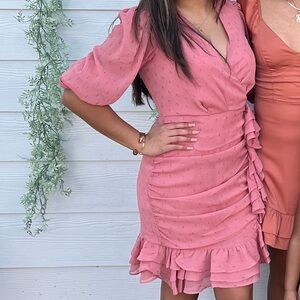 Express pink ruffle dress